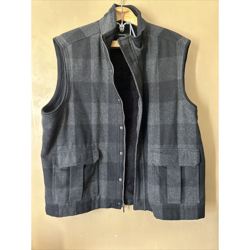 Claiborne Fleece Lined Wool Vest Heavy Warm Hunting Outdoors SZ XL